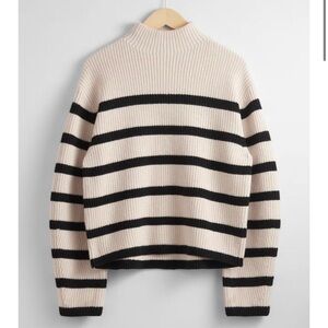 & Other Stories Striped Mock neck Knit Sweater in Black and Cream